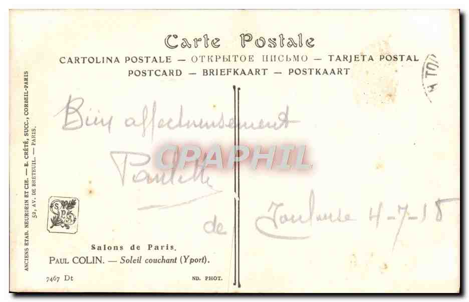 CPA Fantaisie Soleil couchant Yport — Verso