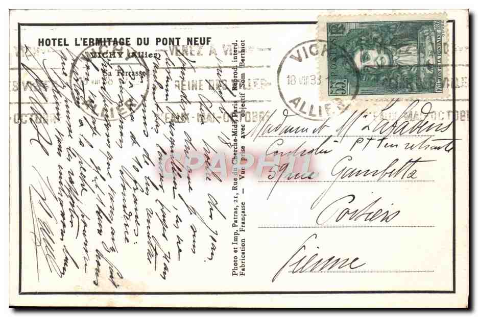 CPA Vichy Hotel L'Ermitage Du Pont Neuf La terrasse — Rückseite