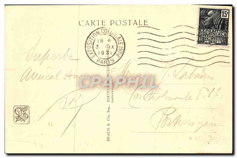 CPA Exposition Coloniale Internationale Paris 1931 Pavillon du Congo Belge  — Verso