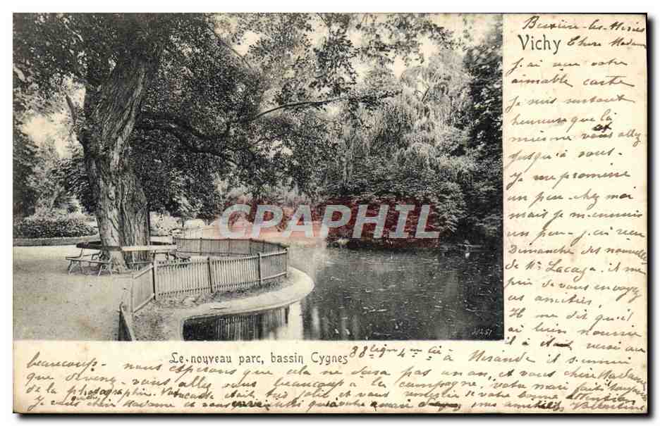 The new park, Swan Basin — Vichy, France — unidentified publisher, series number not visible