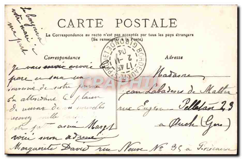 Bordeaux — Entrée du Parc Bordelais — L. Bosq, éditeur — Verso