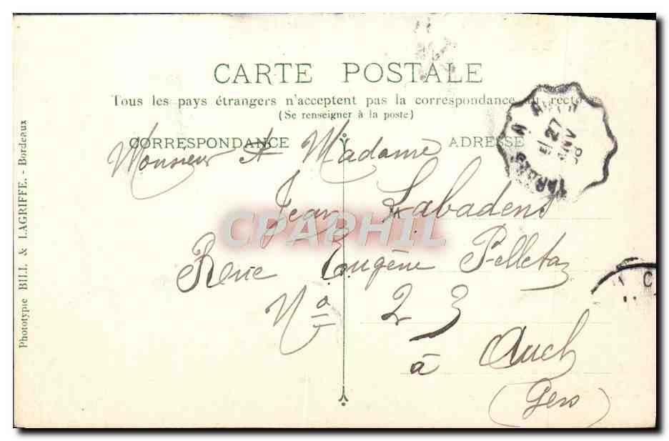 CPA Bordeaux L'Hotel De Ville — Verso