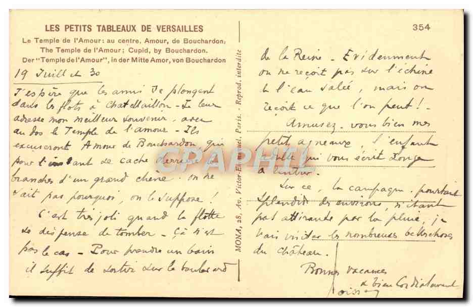CPA Versailles Le temple de l'amour Bouchardon  — Verso