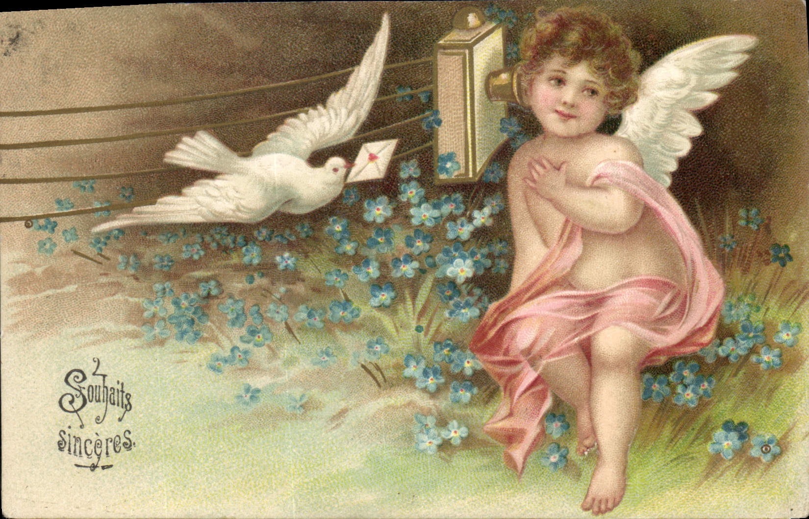 CPA Fantaisie Enfant Ange Colombe Telephone