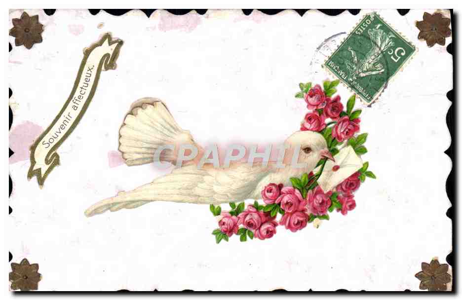 CPA Fantaisie Colombe Fleurs