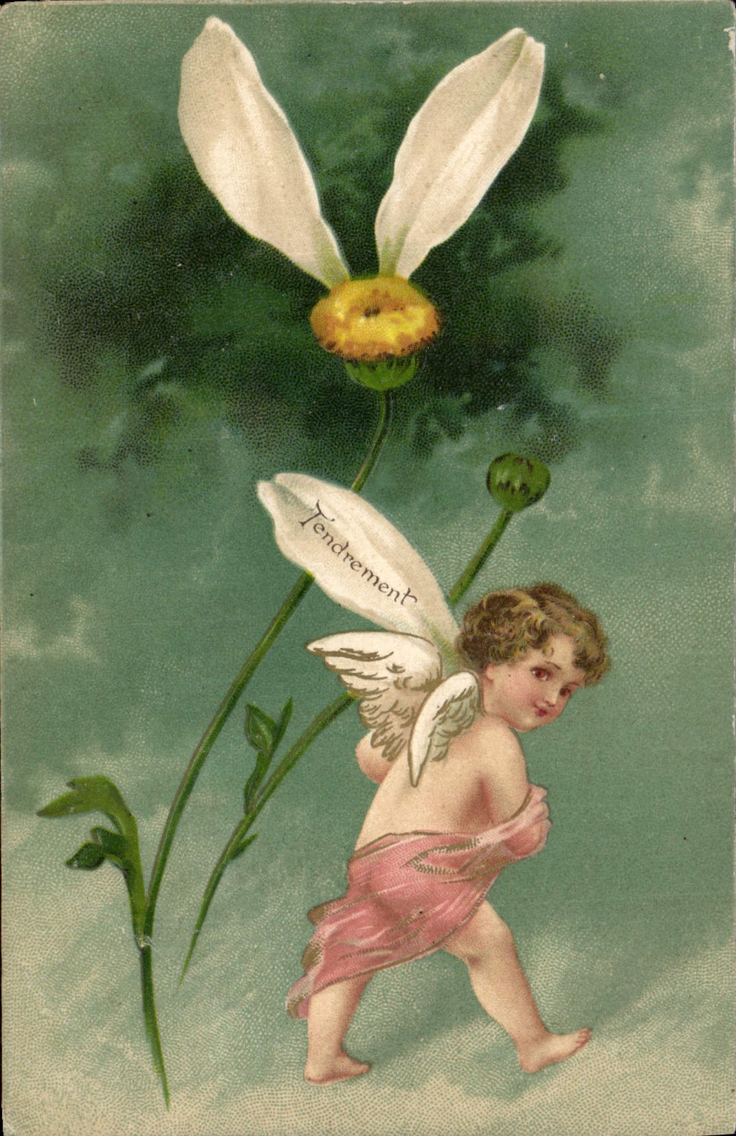 CPA Fantaisie Enfant Ange Fleurs 