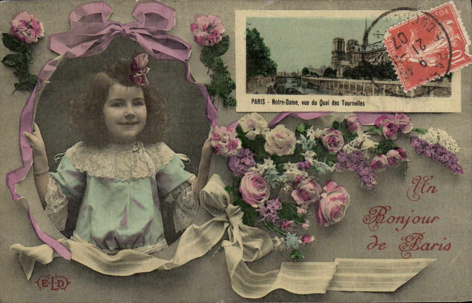 CPA Fantaisie Enfant Paris Notre Dame vue du quai des Tourelles (carte toilee)