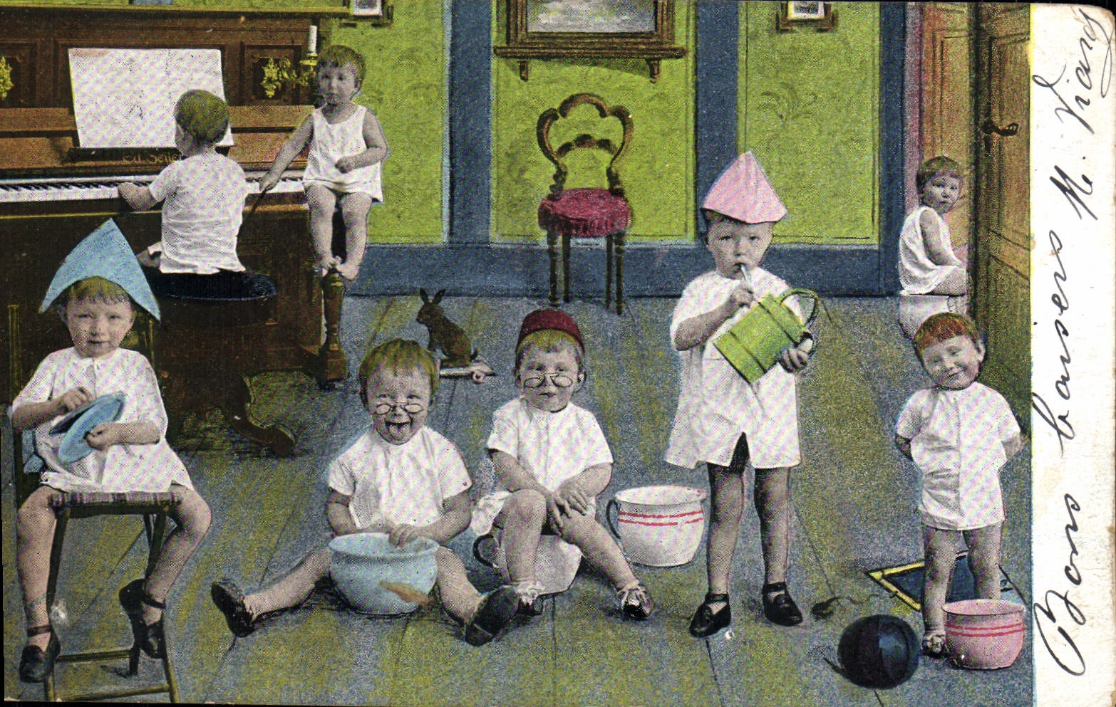 CPA Fantaisie Enfants Piano Lapin