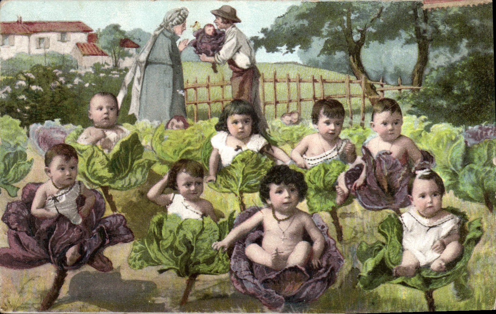 CPA Enfants dans les choux 