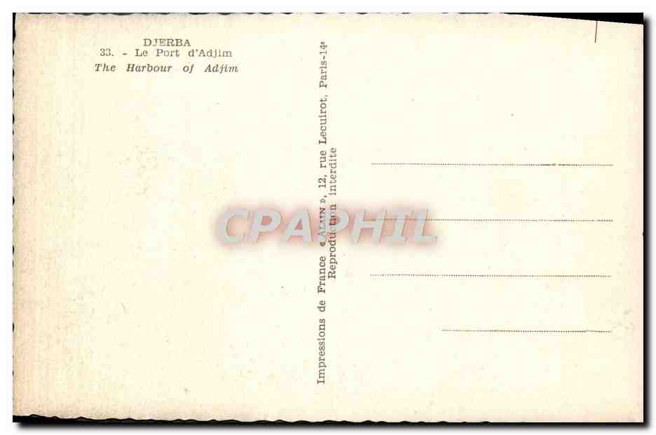 CPA Djerba Le Port D'Adjim Bateau — Verso