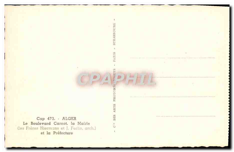 CPA Alger Le Boulevard Carnot La Mairie et la Prefecture — Rückseite