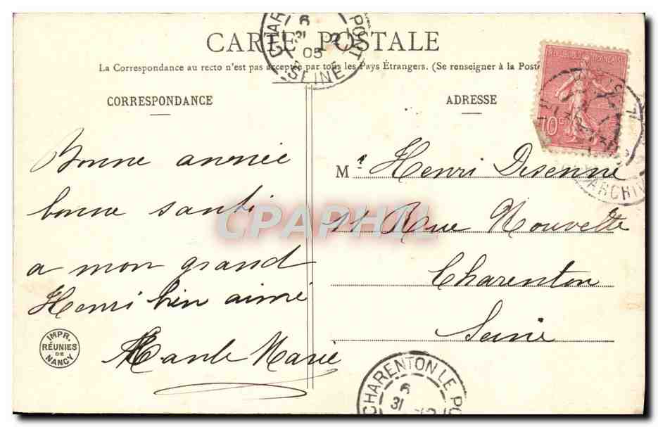 Ballon à air chaud portant 'BONHEUR' — jeune femme souriante — Édition Bergret, n° 1906 — Achterkant