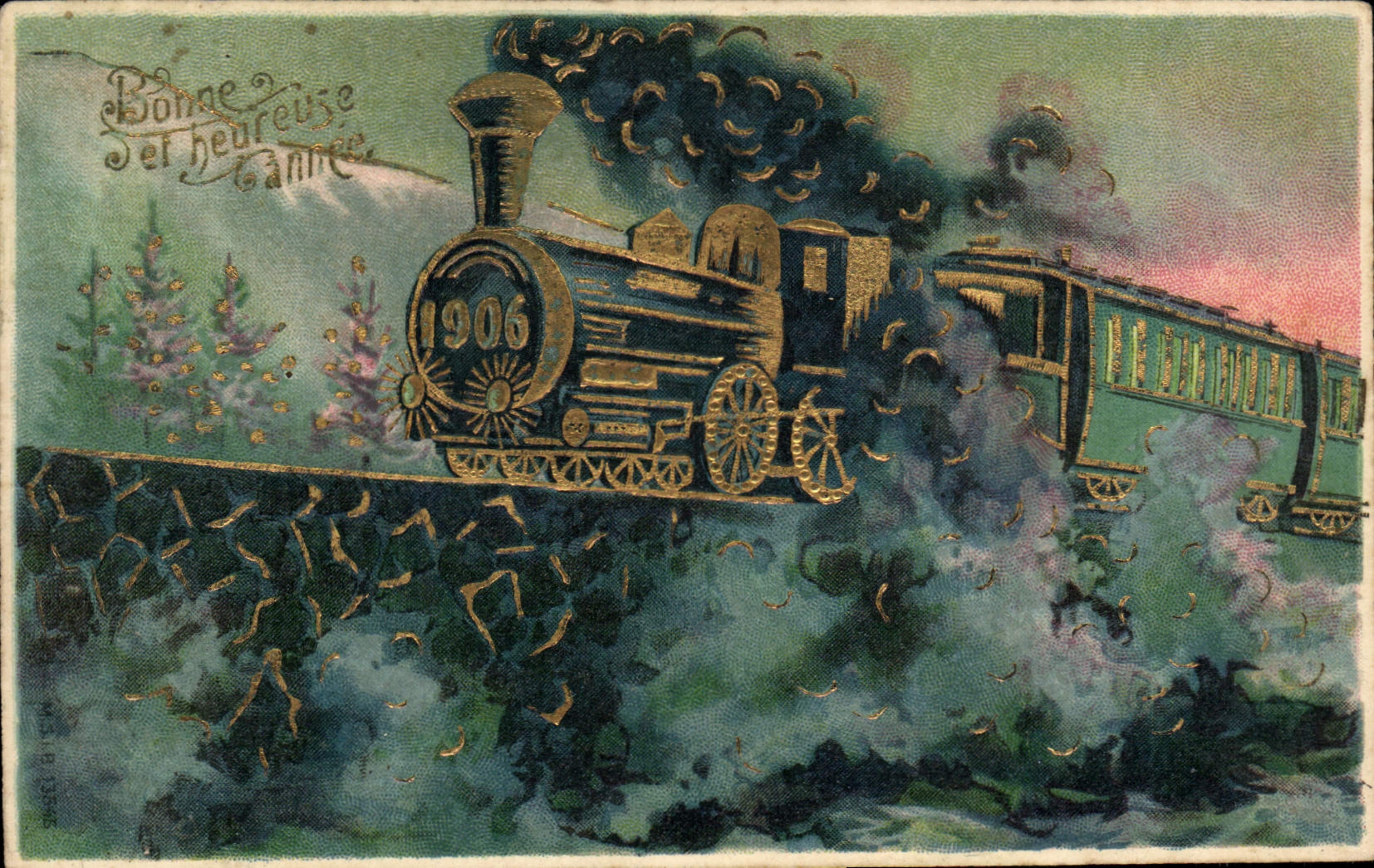 CPA Fantaisie Train Annee 1906