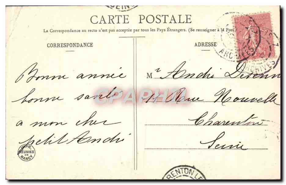 Ballon à air chaud portant 'BONHEUR' — Édition Bergeret — 1906 — Reverso