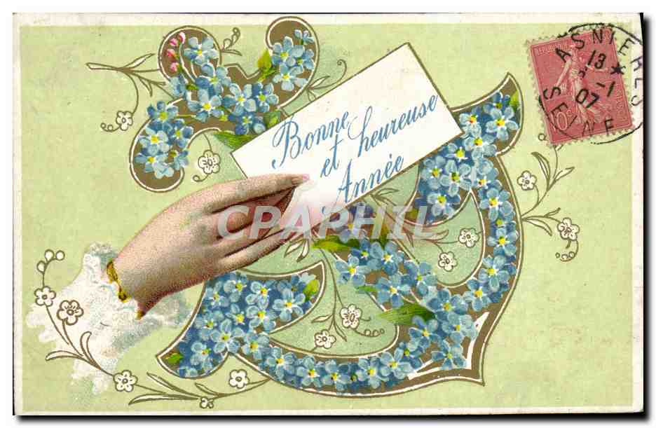 CPA Fantaisie Fleurs Ancre de marine