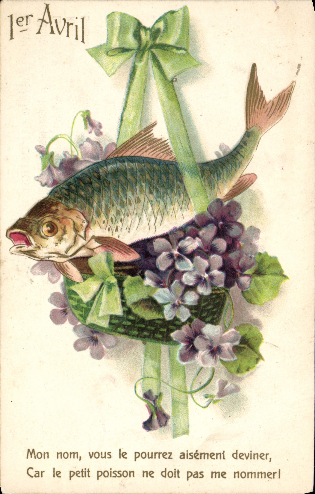 Poisson dans un panier de violettes — 1er Avril — éditeur non visible