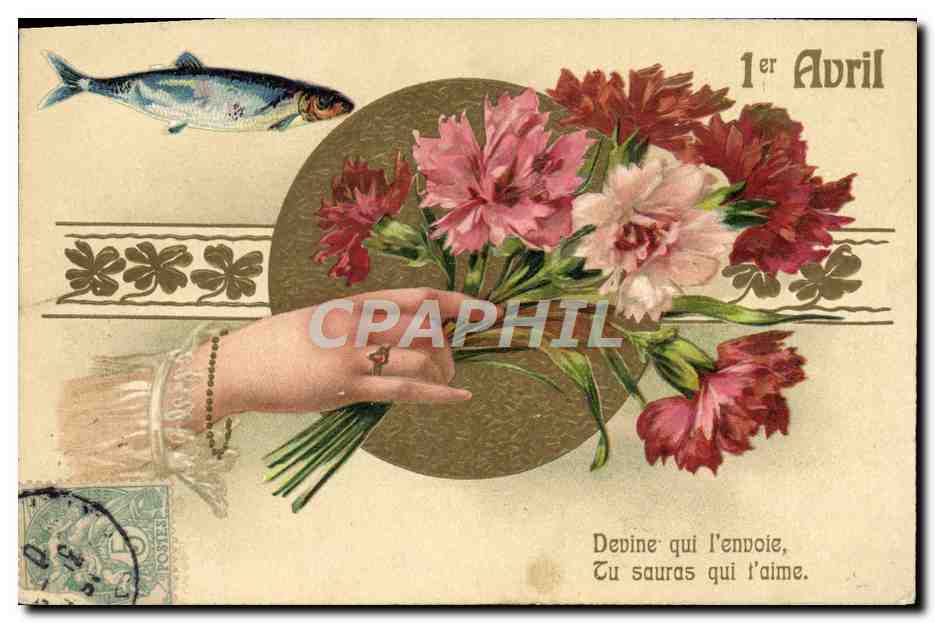 CPA Fantaisie Fleurs Poisson 
