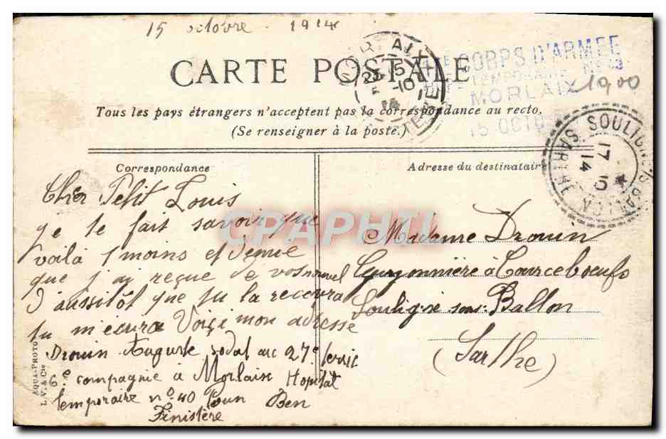 CPA Morlaix Bassin a flot Bateau  — Rückseite