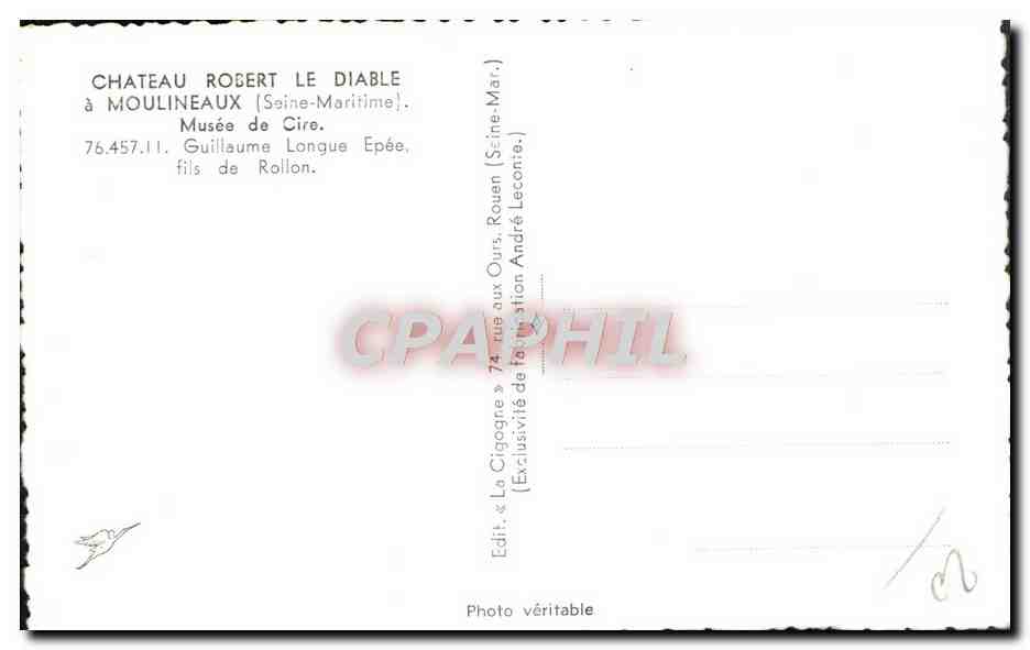 CPM Chateau Robert Le Diable Moulineaux Musee de Cire Guillaume longue epee fils de Rollan  — Rückseite