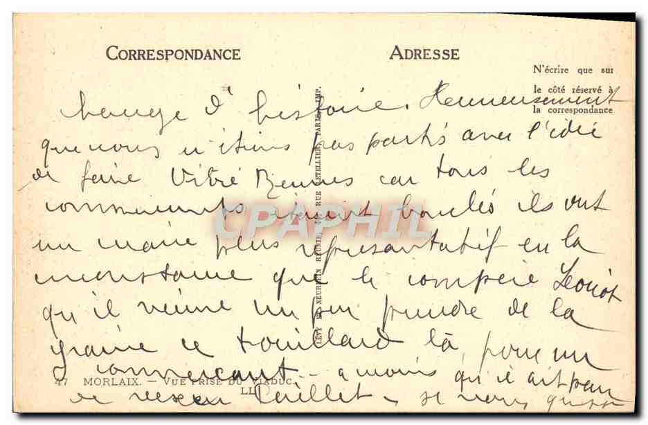 CPA Morlaix Vue Prise Du Viaduc — Rückseite