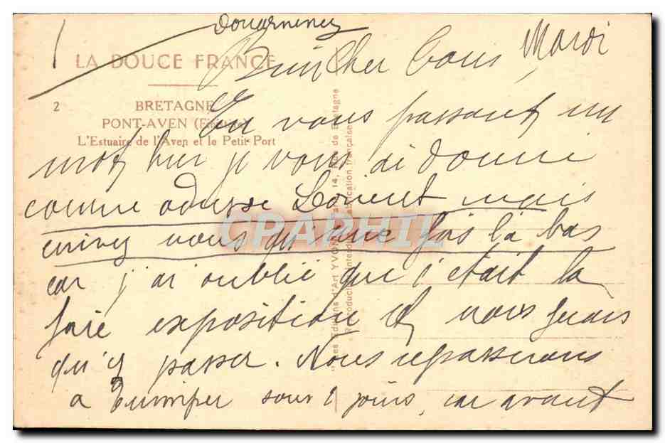 CPA Bretagne Pont Aven L'Estuaire De I'Aven Et La Petit Port — Rückseite