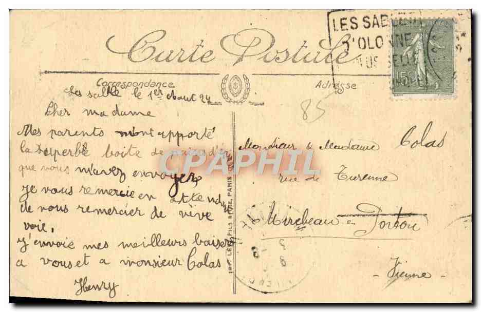 Les Sables d'Olonne — La Tour d'Arundel — LL. — N° 122 — Verso