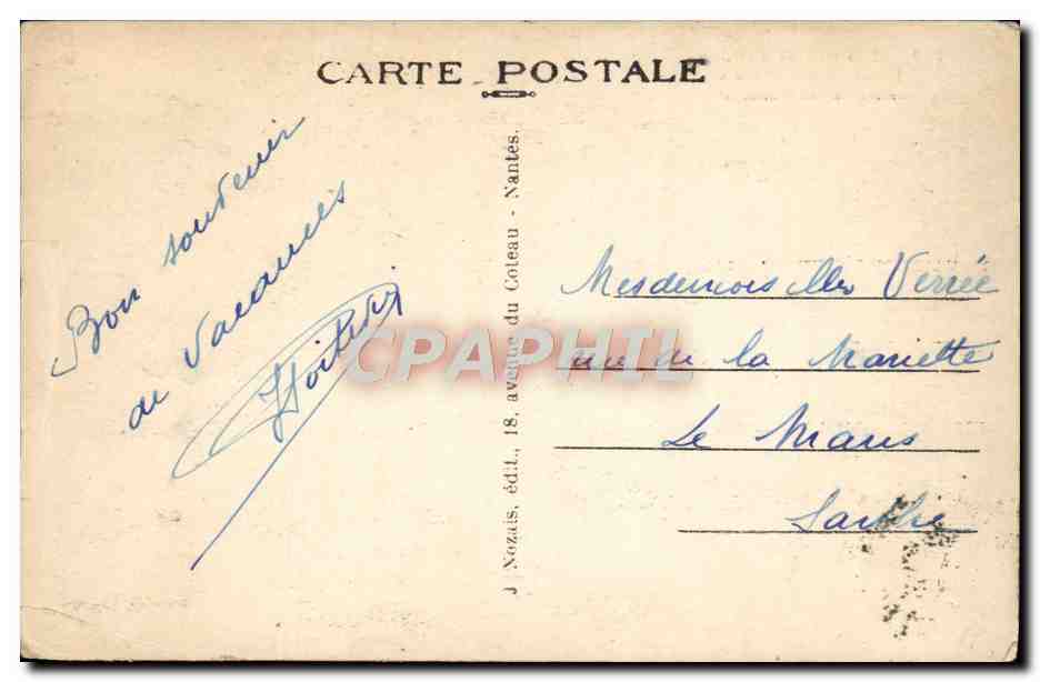 Les Sables-d'Olonne — Jeunes et jolies Sablaises en costume du Dimanche — J. Nozais, éd. — Verso