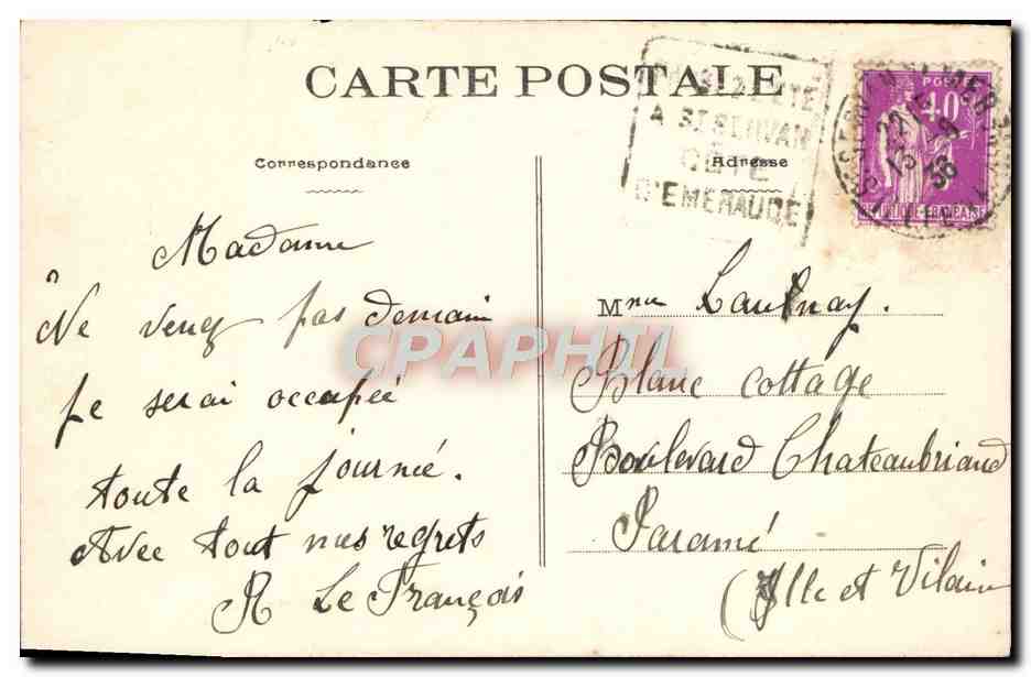 St-SERVAN — Wiege der Krankenpflege der Kleinen Schwestern der Armen — (15. Okt. 1840) — Rückseite