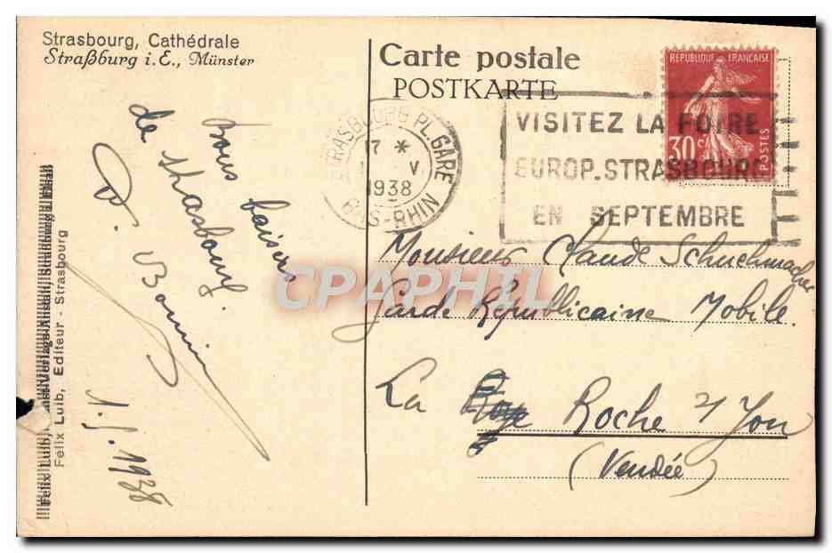 CPA Strasbourg Cathedrale — Rückseite