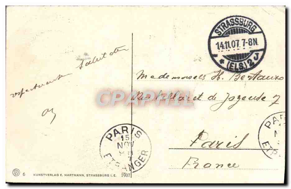 CPA Strassburg Les Cigognes — Verso