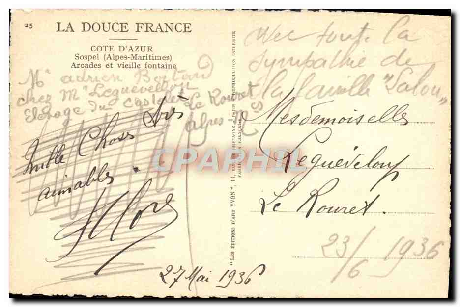Sospel (Alpes-Maritimes) — Arcades et vieille fontaine — Éditions d'Art Yvon, n°25 — Reverso