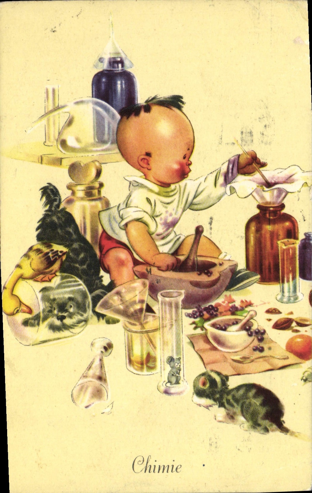 CPA Fantaisie Enfant Chimie Chat 