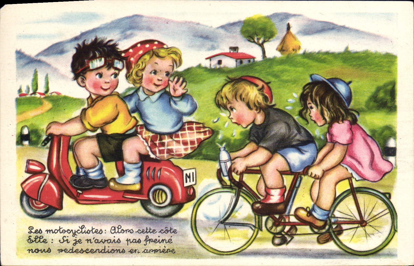 CPA Les Motocyclistes Velo Cycle 