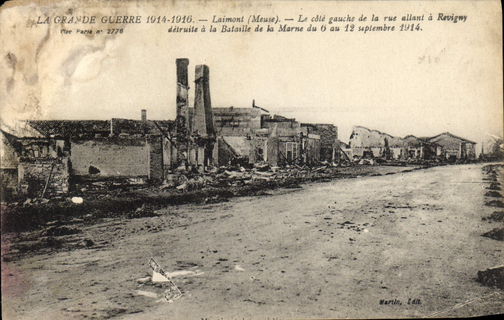 Laimont (Meuse) — Details der Straße, die nach Revigny führt, zerstört während des Schlachtes von der Marne vom 6. bis 12. September 1914 — Martin, Edit.