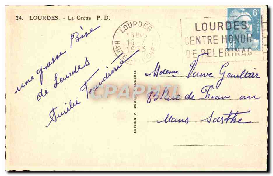 CPA Lourdes La Grotte — Verso