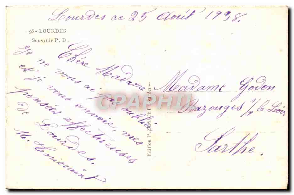 CPA A La Grotte Pour Vous Lourdes Bernadette — Verso