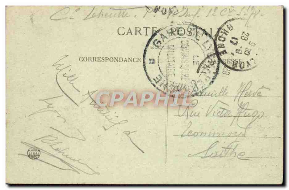 CPA Lyon Place Bellecour Et Coteau De Fourviere — Verso