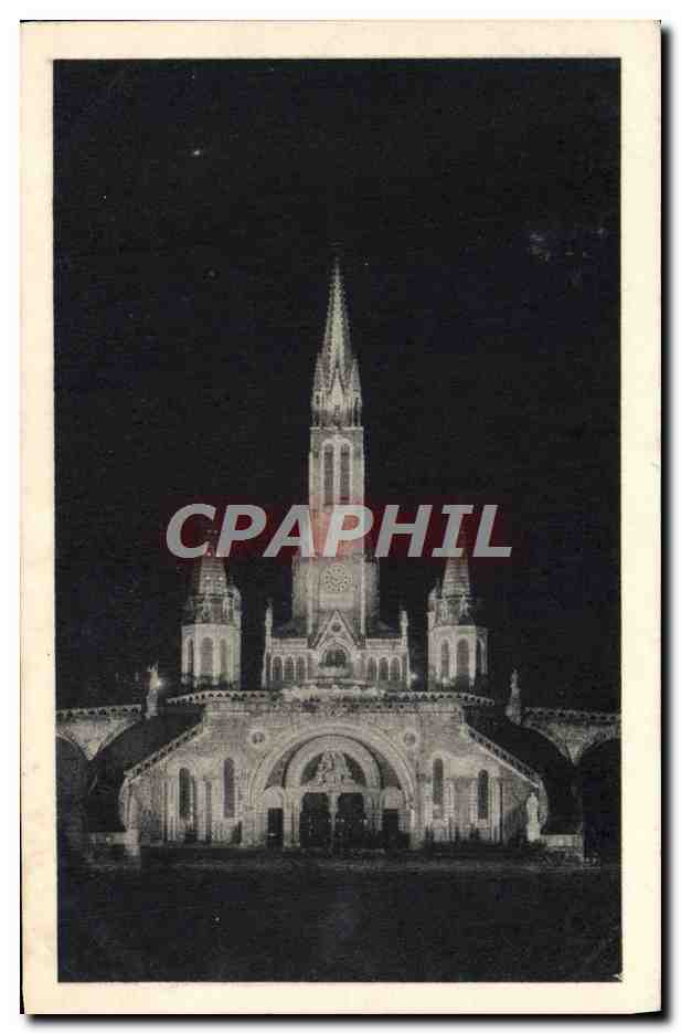 CPA Lourdes La Basilique De Nuit