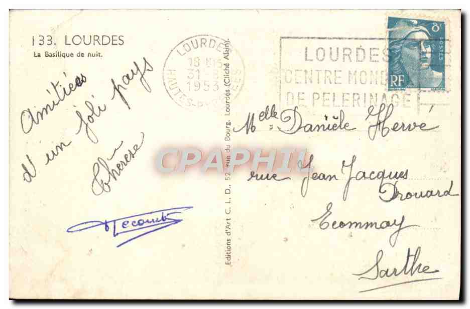 CPA Lourdes La Basilique De Nuit — Verso