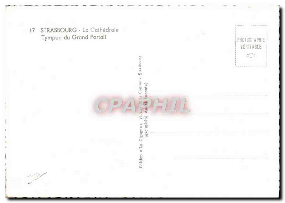CPM Strasbourg La Cathedrale Tympan Du Grand Portail — Verso