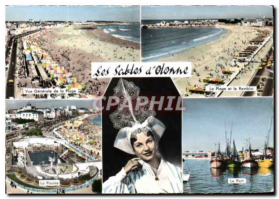 CPM Les Sables D'Olonne Vue generale de la plage La plage et le remblai La piscine Le port 