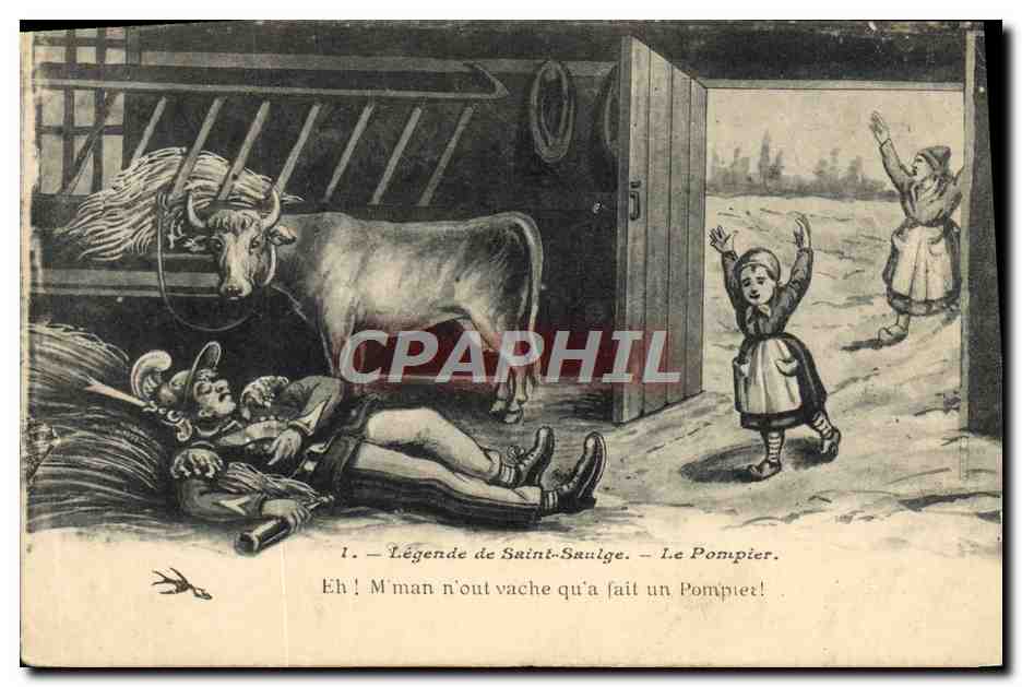 CPA Legende De Saint Saulge Le Pompier Vache 