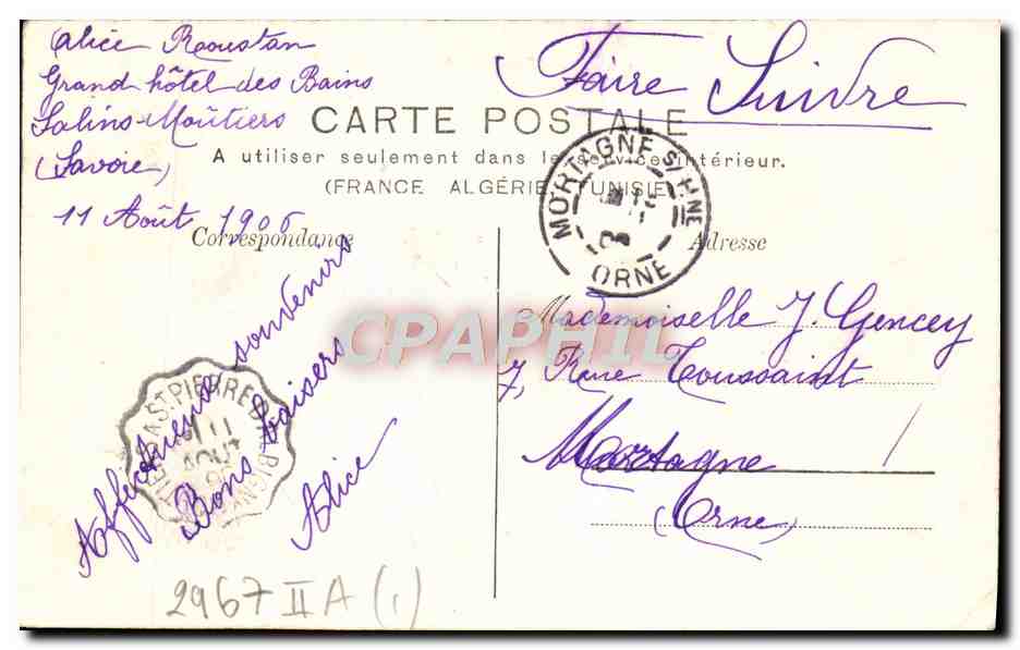 CPA Vue Generale Salins Pres Moutiers — Rückseite