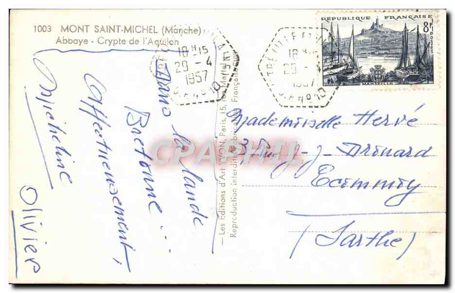 CPA Mont Saint Michel Abbaye Crypte De I'Aquilon — Verso