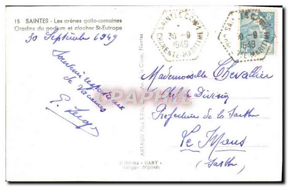 Saintes - Les arènes gallo-romaines — Gradins du podium et clocher St-Eutrope — Éditions Gaby — Back