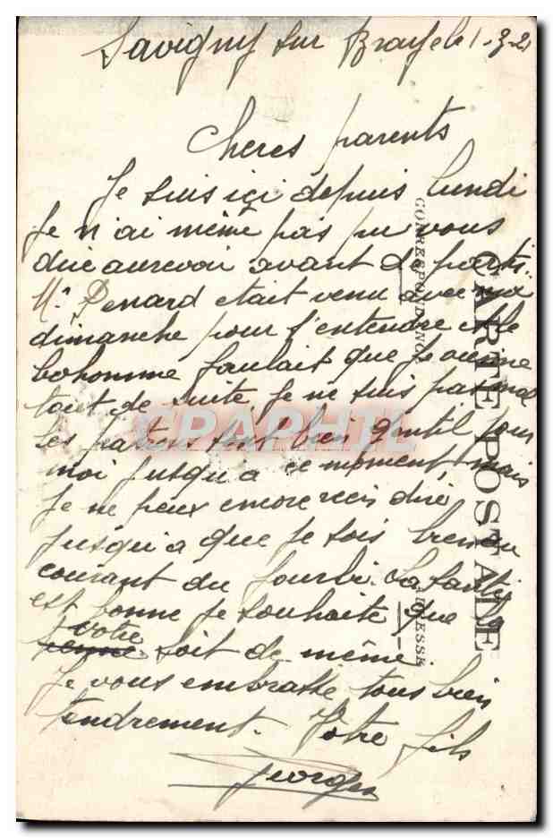 Savigny-sur-Braye — Route de Bessé — École de Garçons — A. Briant, phot.-édit. — Rückseite