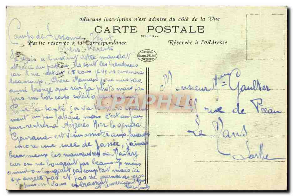Camp de Sissonne — Groupe de Tentes — Le Château d'Eau — Edition Douet — Verso
