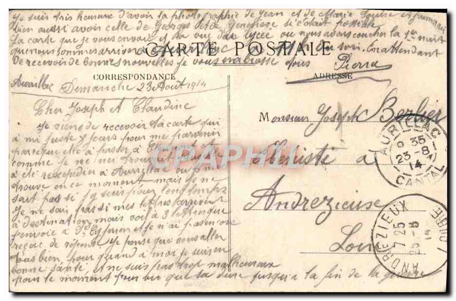 CPA Cantal Aurillac Cours Secondaire Des Jeunes Filles — Rückseite