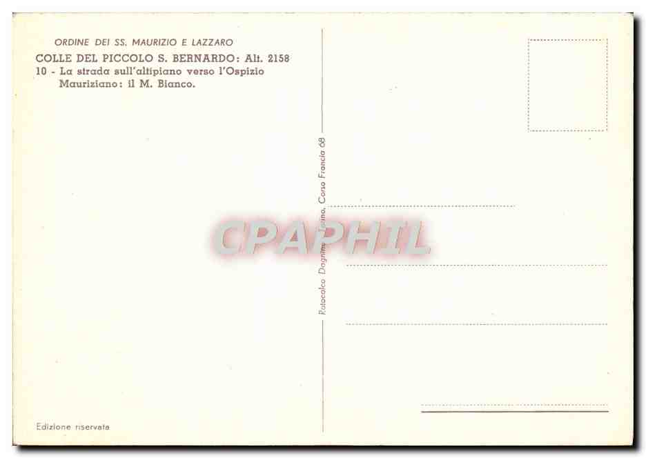 CPA La Strada Sull Altipiano Verso I'Ospizio Mauriziano — Rückseite