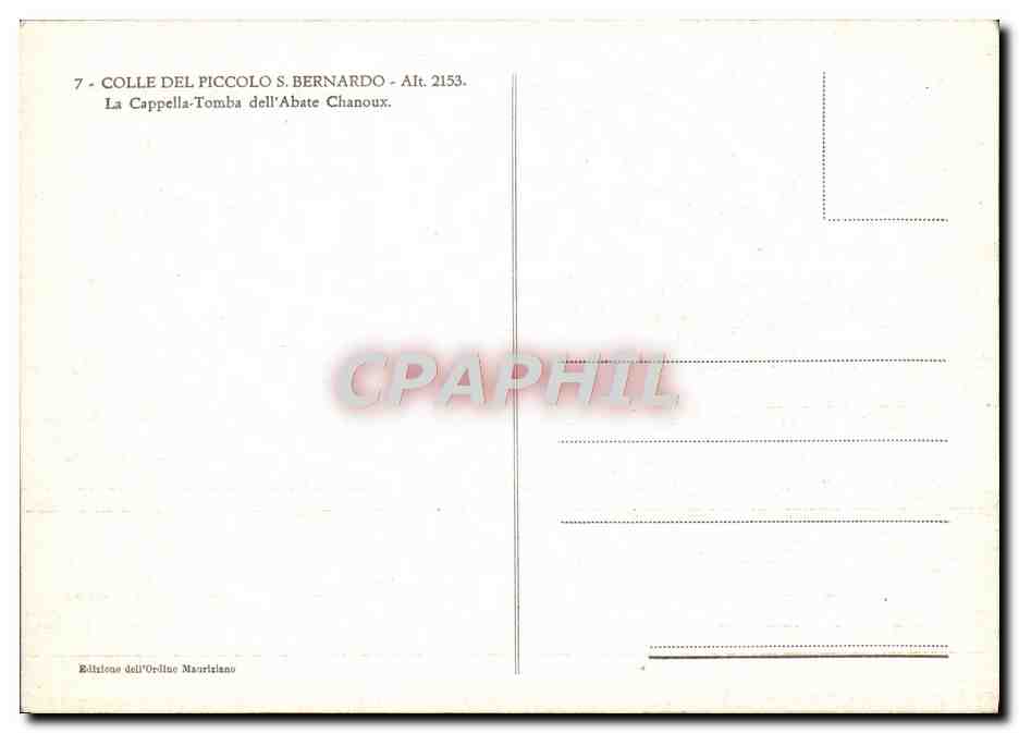 CPA Colle Del Piccolo Bernardo La Cappella Tomba Dell Abate Chanoux — Rückseite